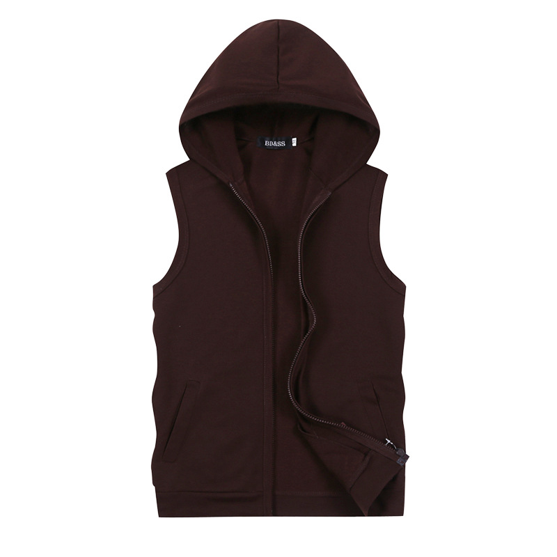 Men's Sleeveless Solid Color Hooded Vest