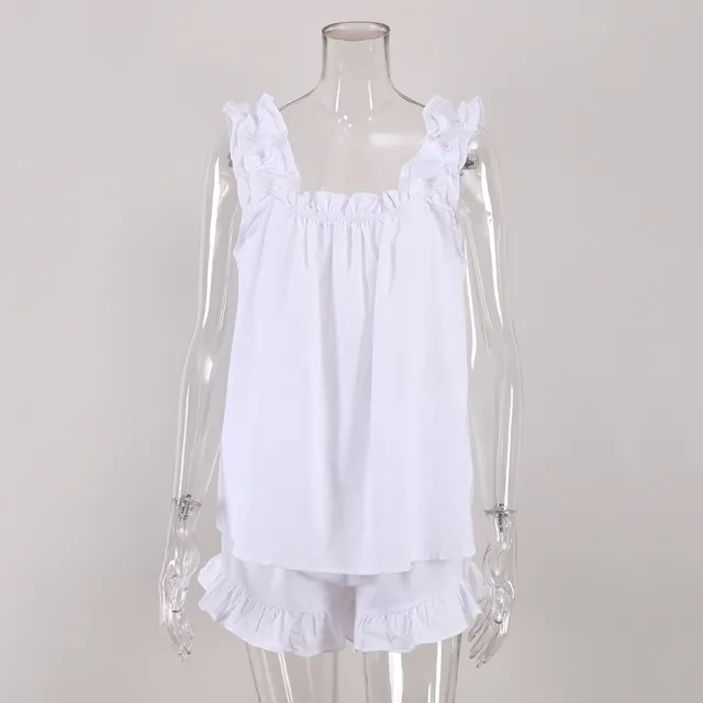 Women's Two piece Sling Vest Pajamas Wooden Ear Shorts White - Shop at LoveMi