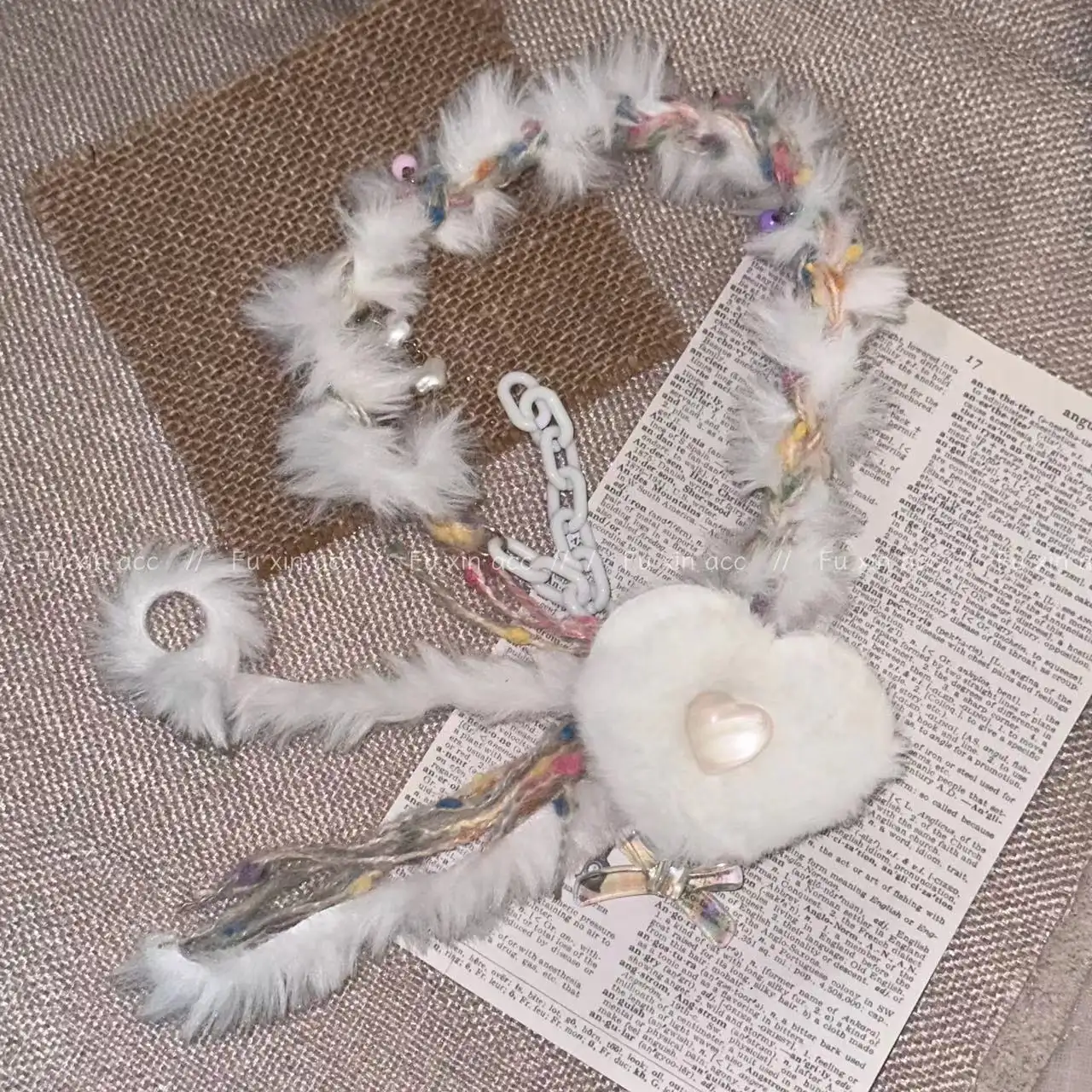 White Plush Choker Heart Necklace