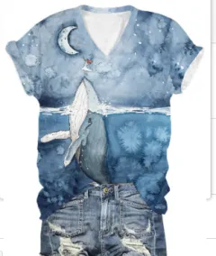 Short Sleeve V-neck T-shirt Women's Clothing - Style 3-5Xl - View 1