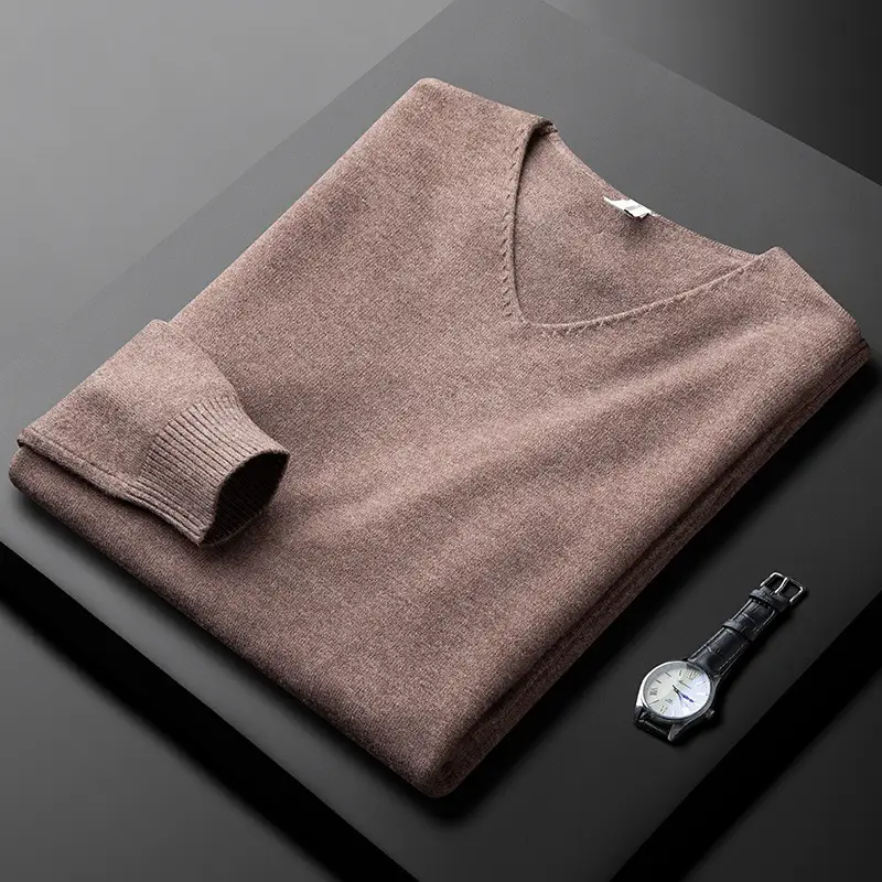 Warm V-neck Sweater Men's Slim Fit Thickened Light Business