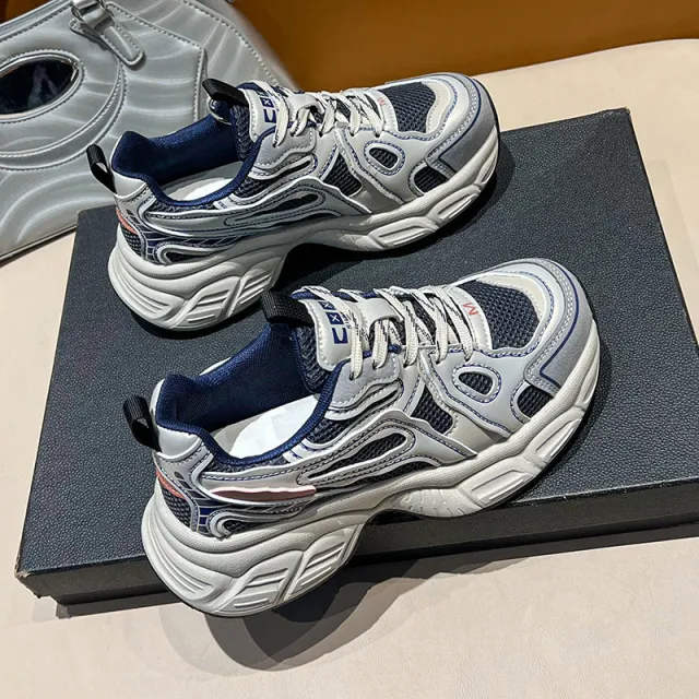 Thick Bottom Breathable Gray Mesh Board Shoes Female Blue - Shop at LoveMi