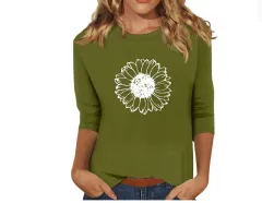 New Women's Clothing Round Neck 34 Sleeves Loose Print T-shirt - 0067 Style-3Xl - View 1