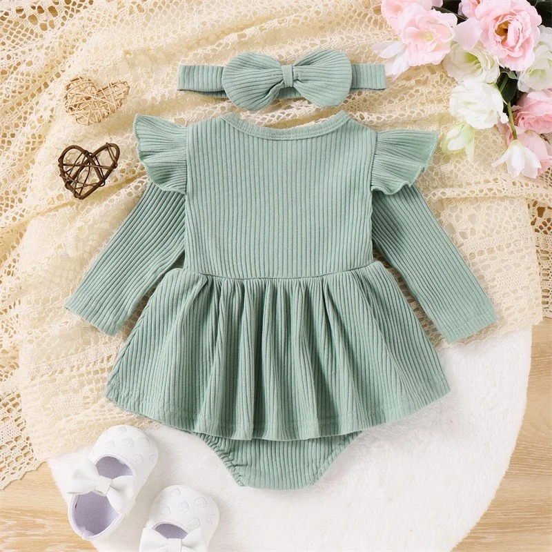 Clothes For Babies Long Sleeve Sunken Stripe Small Skirt - Image 1