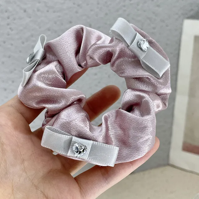 Satin Bow Fabric Large Intestine Hair Ring For Women Pink A - Shop at LoveMi