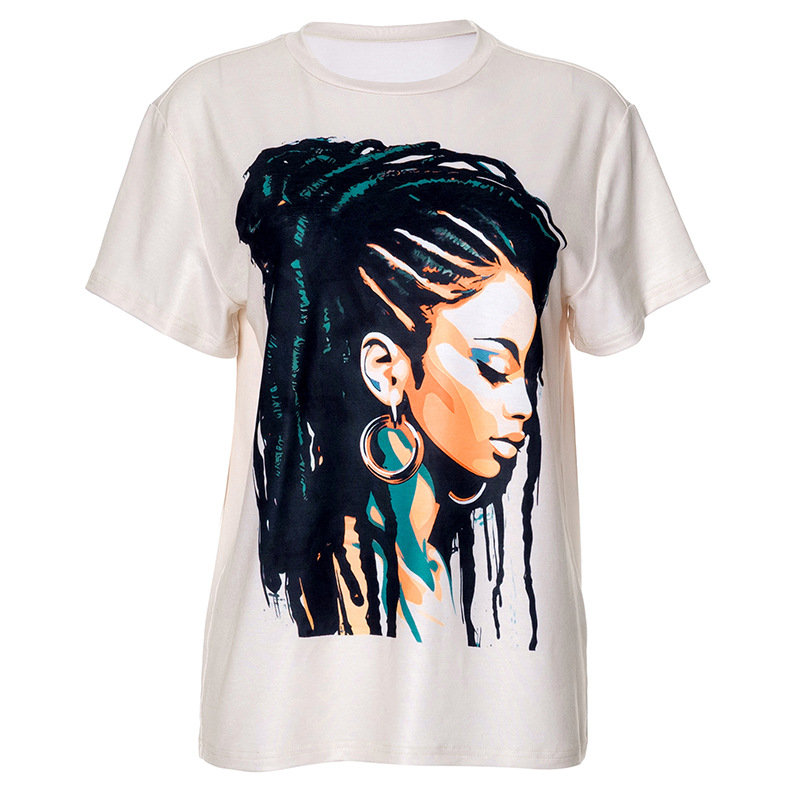 Women's Fashion Wear Printed Round Neck Short Sleeve T-shirt Top