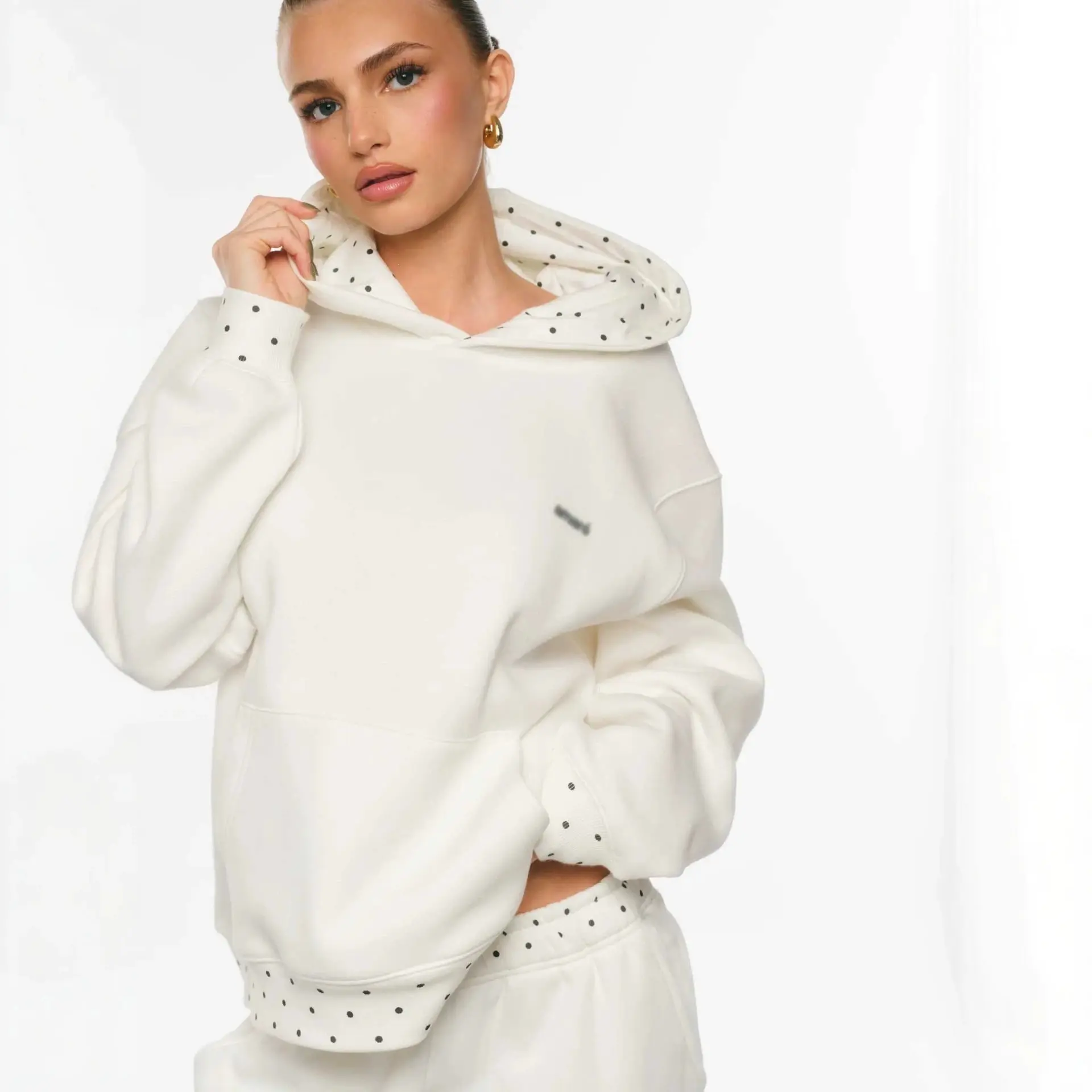 New Polka-dot Patchwork Letter-embroidered Casual Hooded Sweatshirt