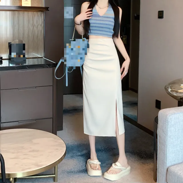 Split Skirt Women's Early Autumn Hip Skirt New High Waist Slimming Apricot - Shop at LoveMi