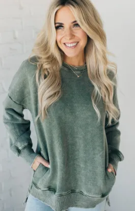 Women's Autumn And Winter Loose Cotton Washed Sweater - Green