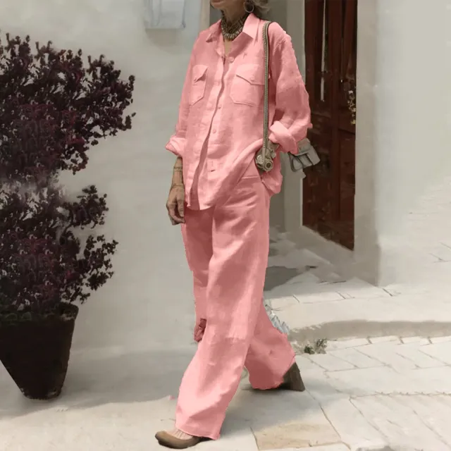 Long Sleeve Shirt Two piece Pants Pink - Shop at LoveMi