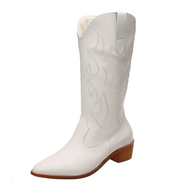 Retro V Cut Below The Knee Knight Boots Mid calf White - Shop at LoveMi