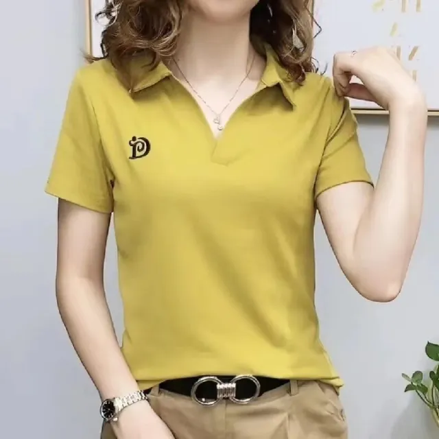 Women's V neck Short sleeved High end Western Style Youthful looking Casual Top 2171 Yellow - Shop at LoveMi