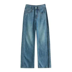 Fashion Women Loose Ice Silk Wide-leg Pants - Retro Blue Cropped - View 1