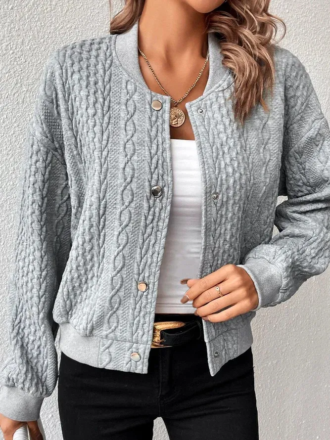 European And American Fashion Solid Color Standing Collar Single Breasted Women's Top - Gray