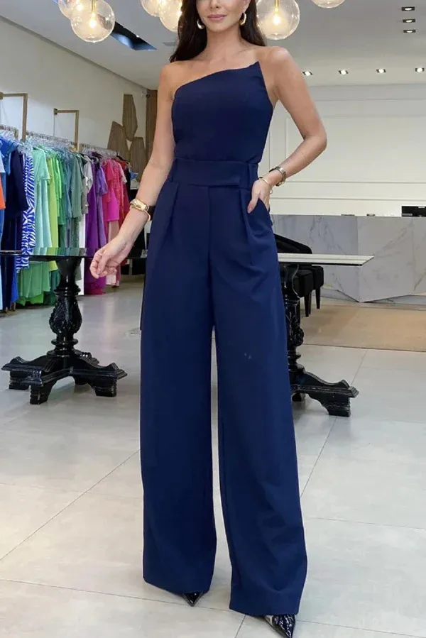 Tube Top Sleeveless Top Wide Leg Pants Blue - Shop at LoveMi