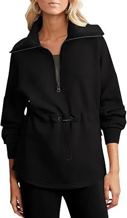 Women's Super Plus Size Sweatshirt Half Zipper Drawstring Black - Shop at LoveMi