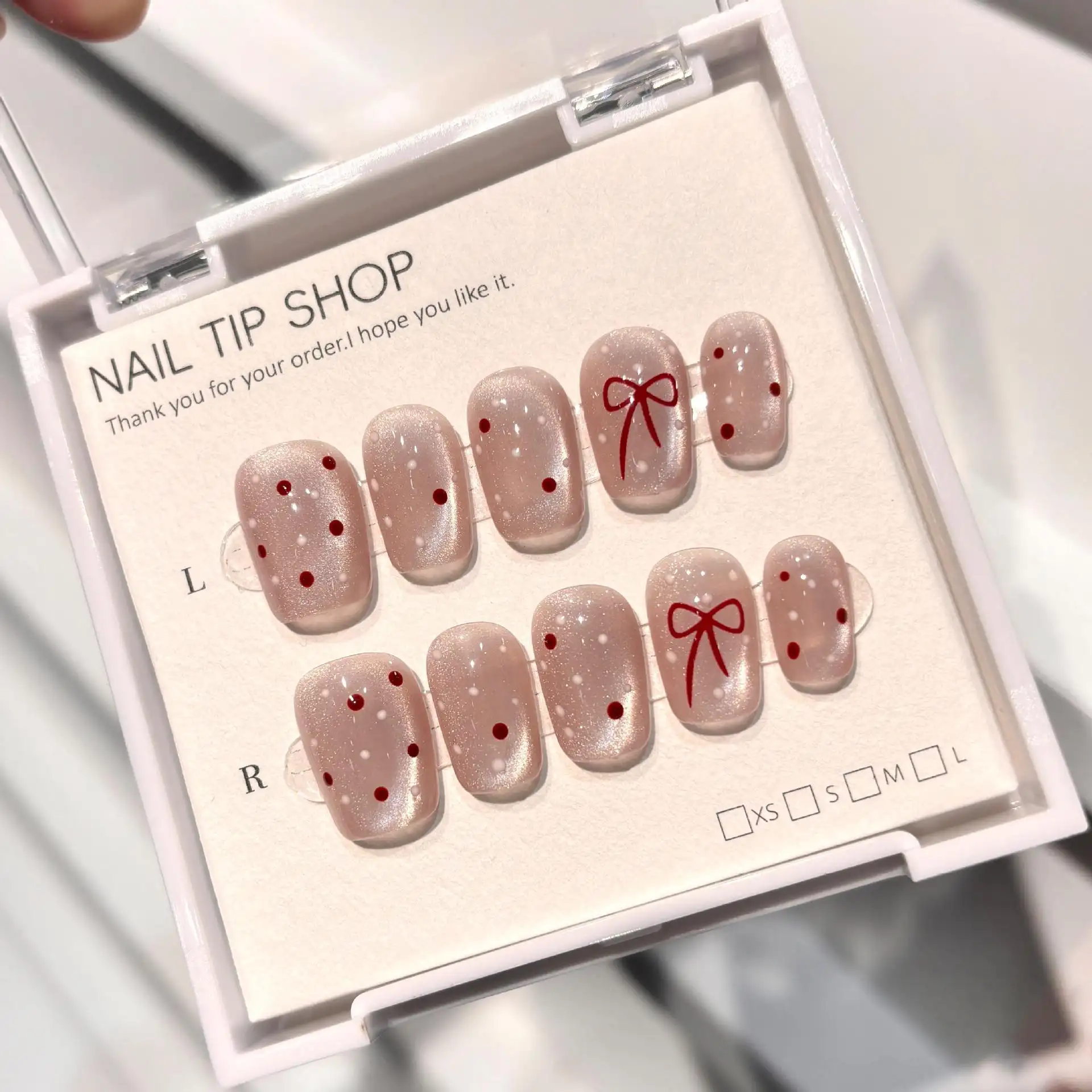 Handmade Cat-eye Nail Tips With Polka-dot Nail Art Stickers