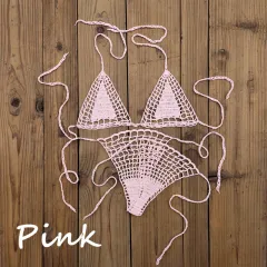 Handmade Crochet Mini Bikini Suit Beach Micro Swimsuit - Pink - View 1