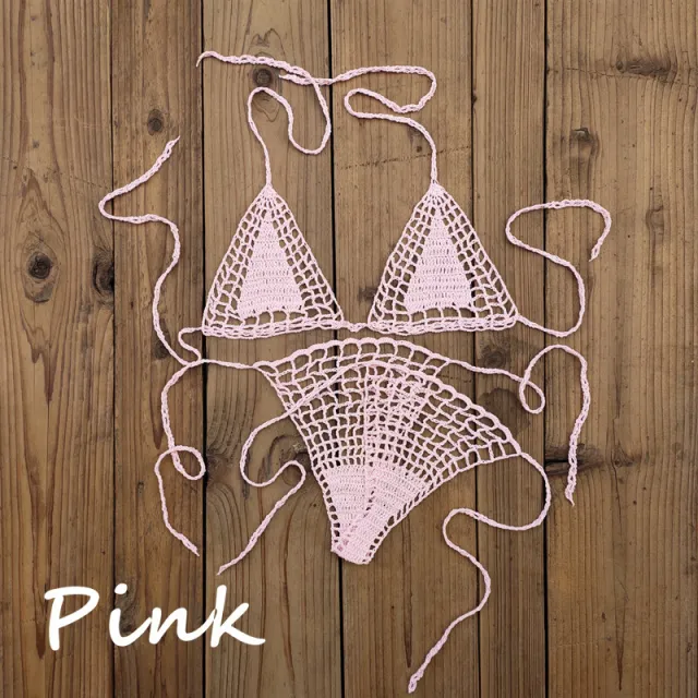 Handmade Crochet Mini Bikini Suit Beach Micro Swimsuit Pink - Shop at LoveMi