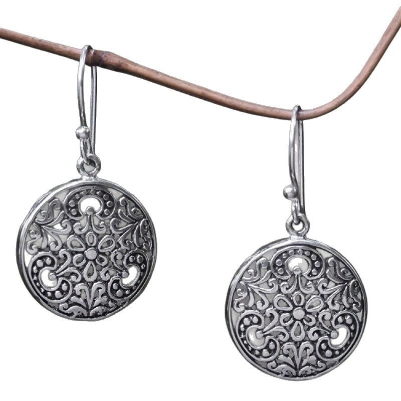 Hollow Floral Pattern Round Hanging Earrings For Women
