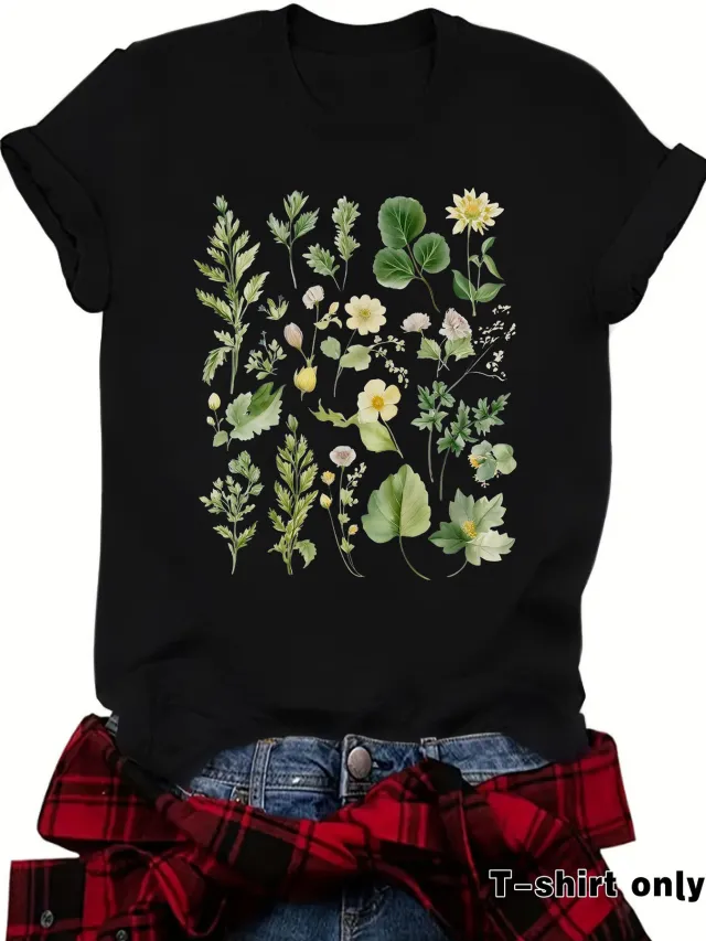 Fashionable Loose fitting Casual Short sleeve Top With Floral Print Black - Shop at LoveMi