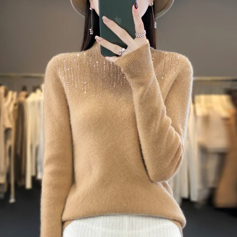 Half Turtleneck Diamond Bottoming Shirt - Golden Camel