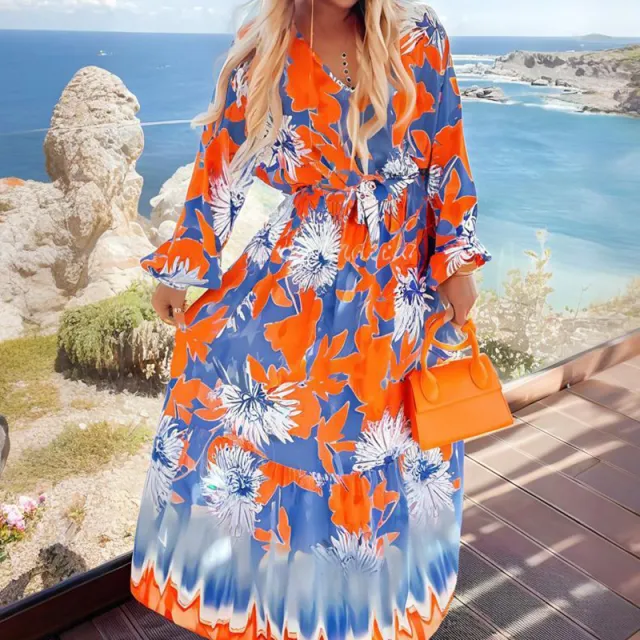 Female Leisure Printed Long sleeved Maxi Vacation Dress Red - Shop at LoveMi