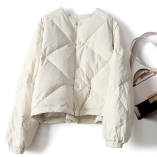Gray Lattice Short Cotton Jacket Women - Beige