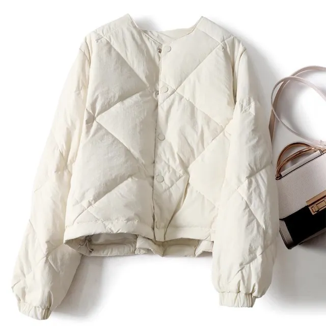 Gray Lattice Short Cotton Jacket Women Beige - Shop at LoveMi