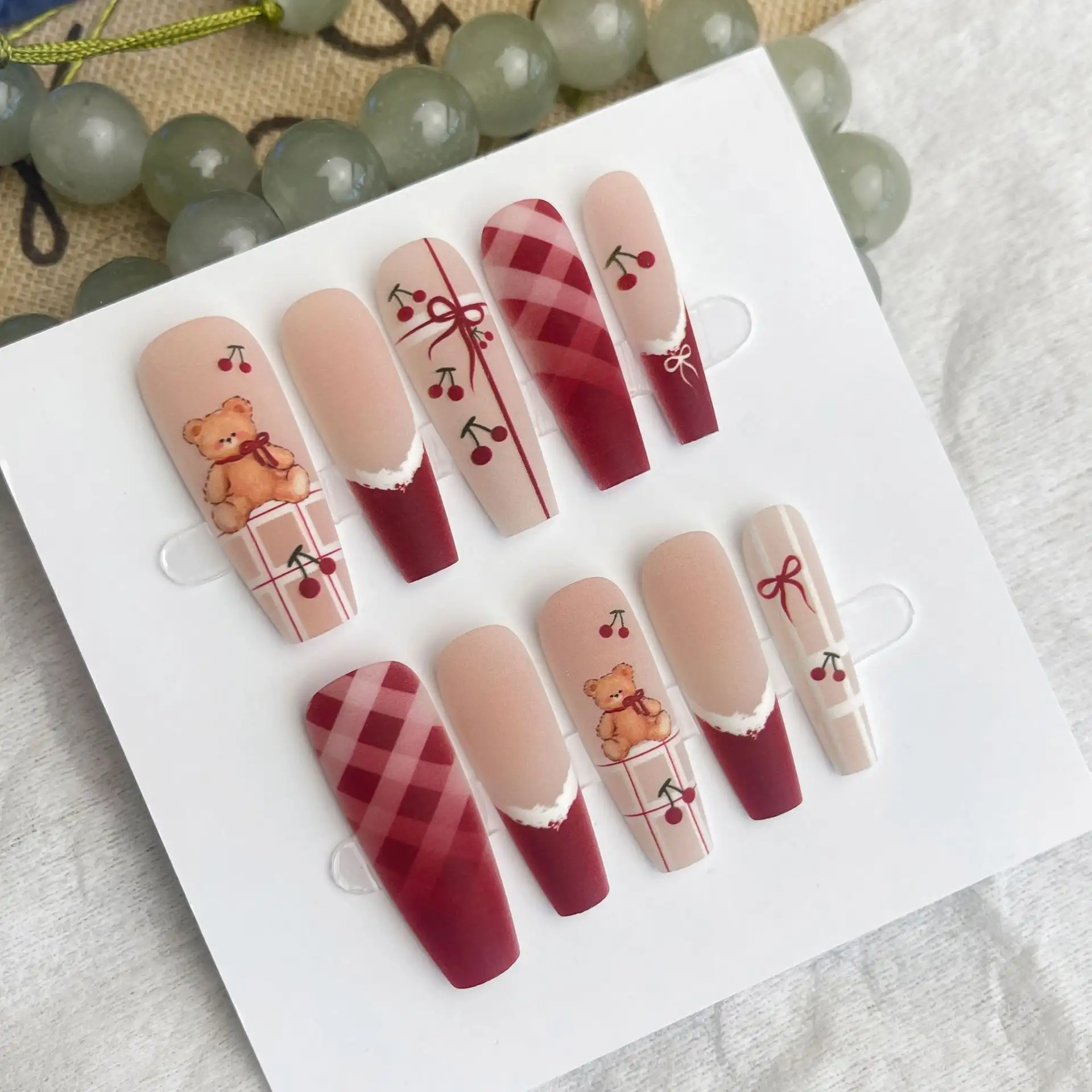 Semi-finished Product Wearing Nail Two-dimensional Cartoon Bear New Year Red Series Prefabricated Wearing Nail