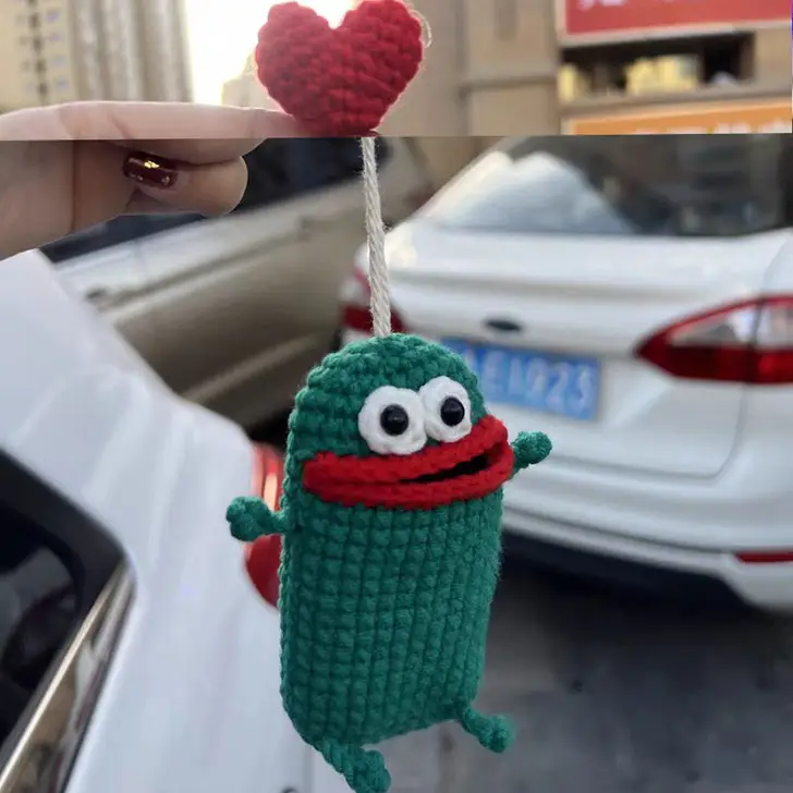 Niche Hand-woven Big Mouth Monster Sausage Mouth Wool Car Key Sleeve Cute Cartoon Automobile Hanging Ornament