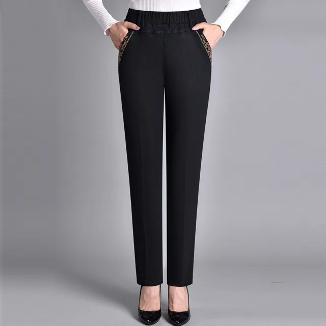 Thin Elastic High Waist Denim Straight leg Trousers Spring And Autumn Black - Shop at LoveMi