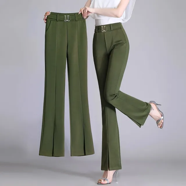 Women's High Waist Casual Wide And Long Cropped Pants Olive - Shop at LoveMi