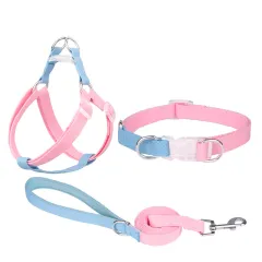Polyester Ribbon Dog Collar Pet Hand Holding Rope - 3Pcs Set Pink Blue - View 1