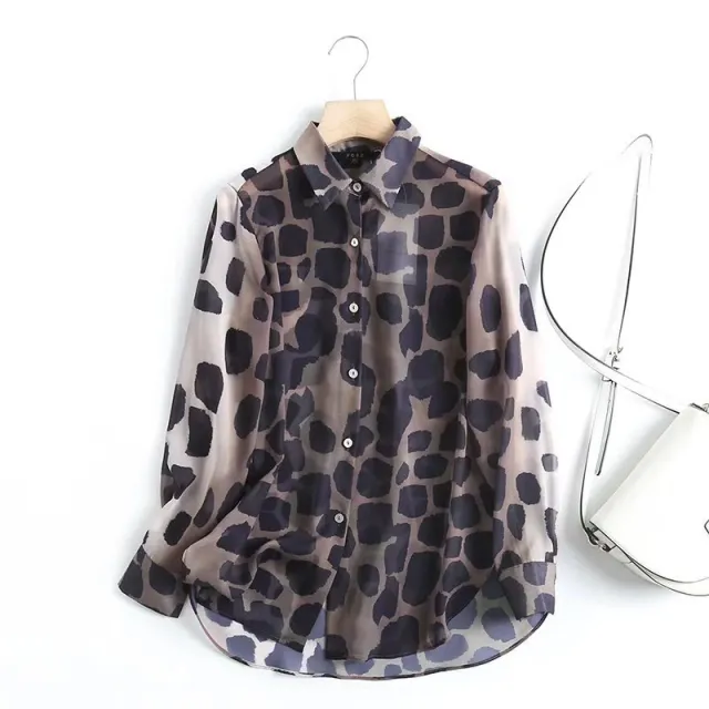 Women's Lapel New Animal Stripe Silk Satin Texture Color Matching Casual Fashion Shirt Long Sleeve 9225 Printed Shirt L - Shop at LoveMi
