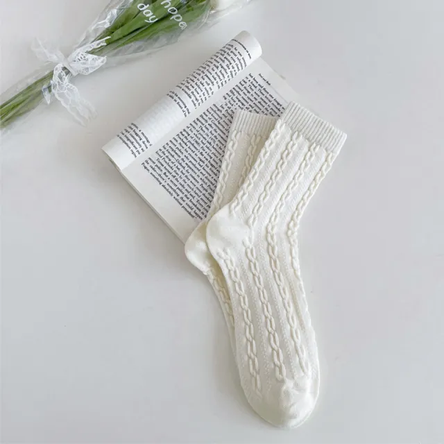 Women's Fashion Retro Twist Tube Socks Cream - Shop at LoveMi