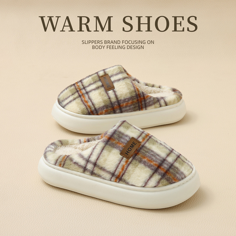 Women's Home Comfortable Warm Striped Toe Cap Cotton Slippers