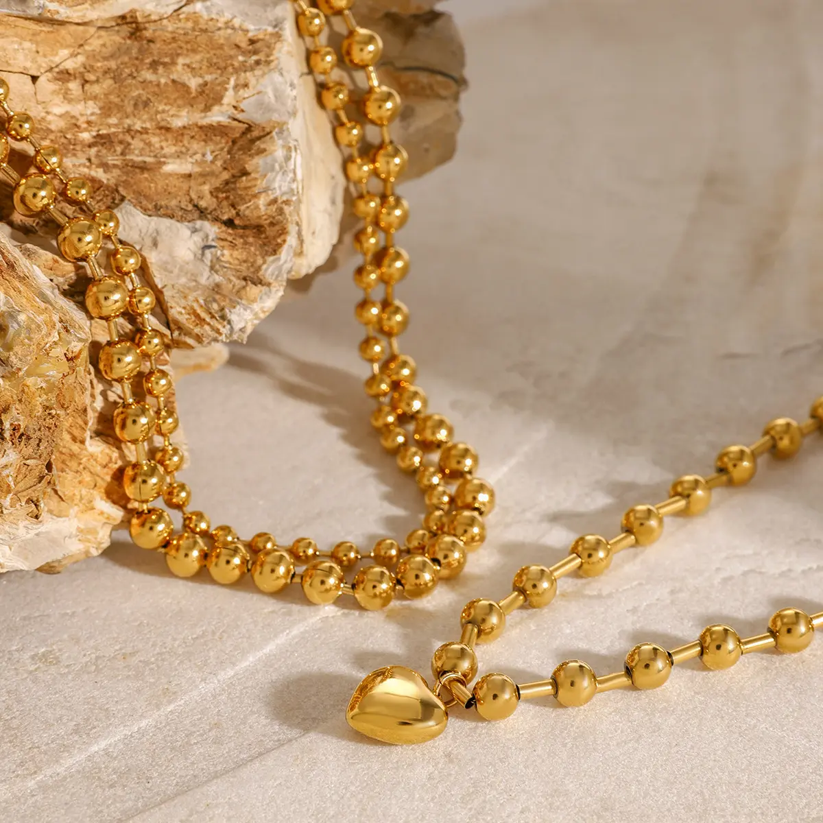 Stainless Steel Beaded Love Necklace 18k Golden