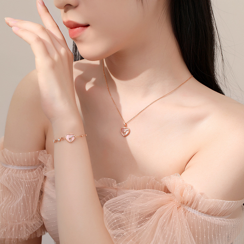 Heart-connected Sterling Silver Sweet Cool Style Love Bracelet Rose Gold