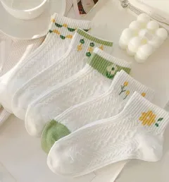Women's Socks Summer Mid-calf Length Socks Cute Preppy Style Women's White Stockings - Short 5 Pairs - View 1