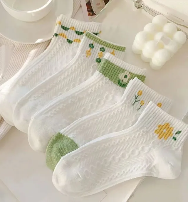 Women's Socks Summer Mid calf Length Socks Cute Preppy Style Women's White Stockings Short 5 Pairs - Shop at LoveMi