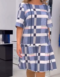 Temperament Commute Dress Round Neck Short Sleeve Loose Slimming A- Line Skirt