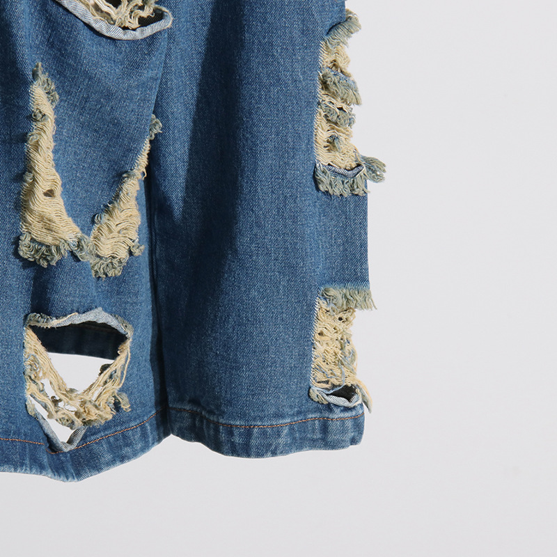 European And American Style Street Lapel Ripped Edging One Button Loose Large Version Denim Coat