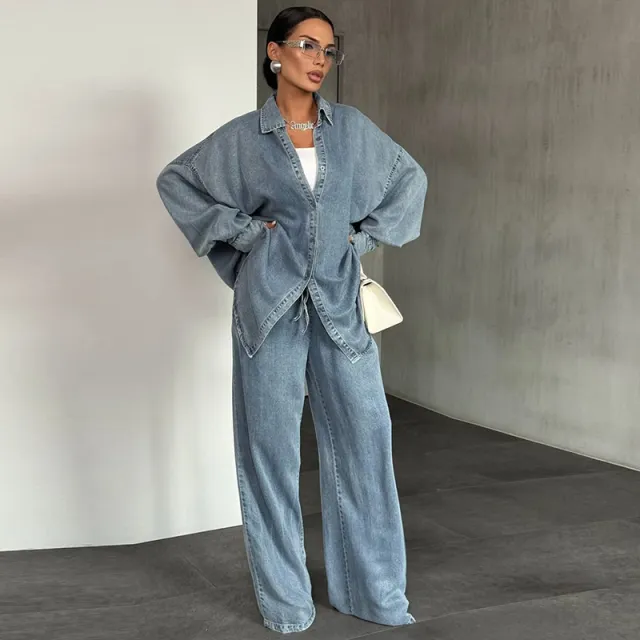 Women's Loose Casual And Comfortable Denim Fashion Suit Blue - Shop at LoveMi