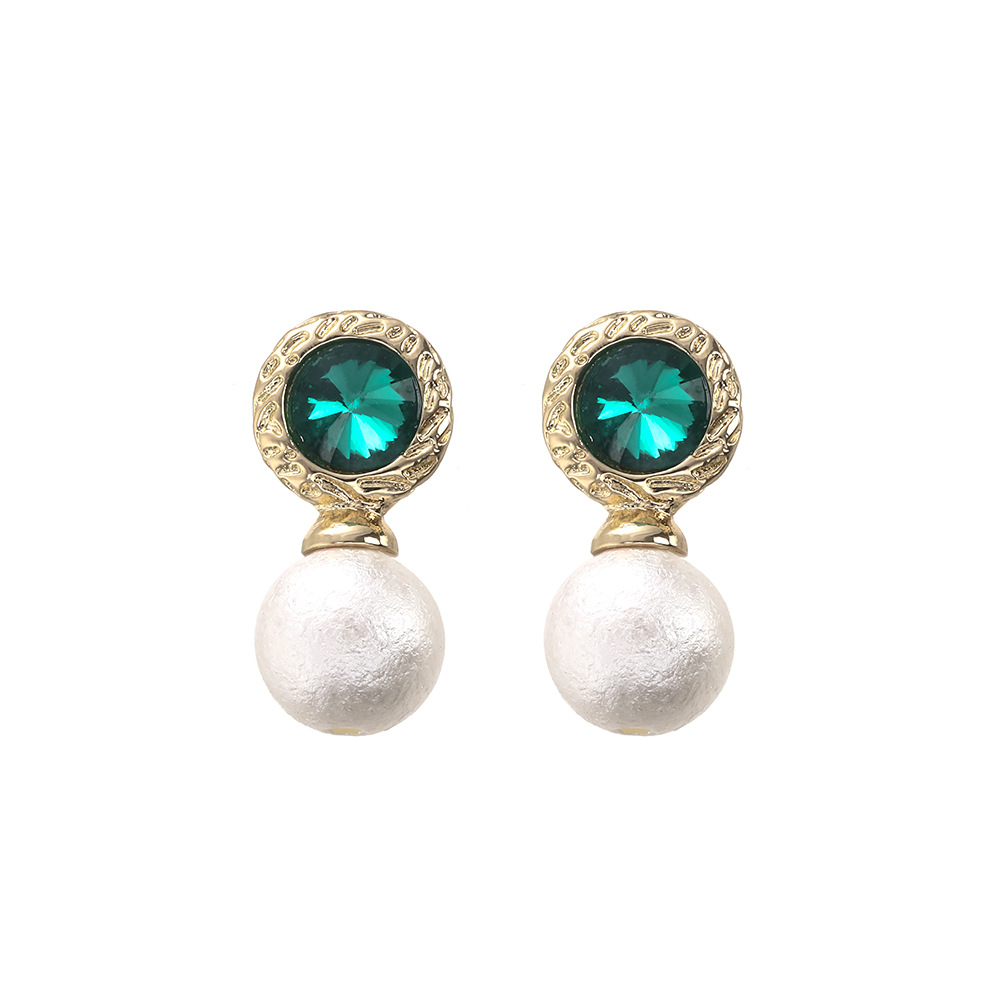 Emerald Rhinestone Pearl Stud Earrings For Women