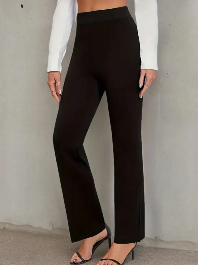 Casual Solid Color Straight High Waist Trousers Black - Shop at LoveMi