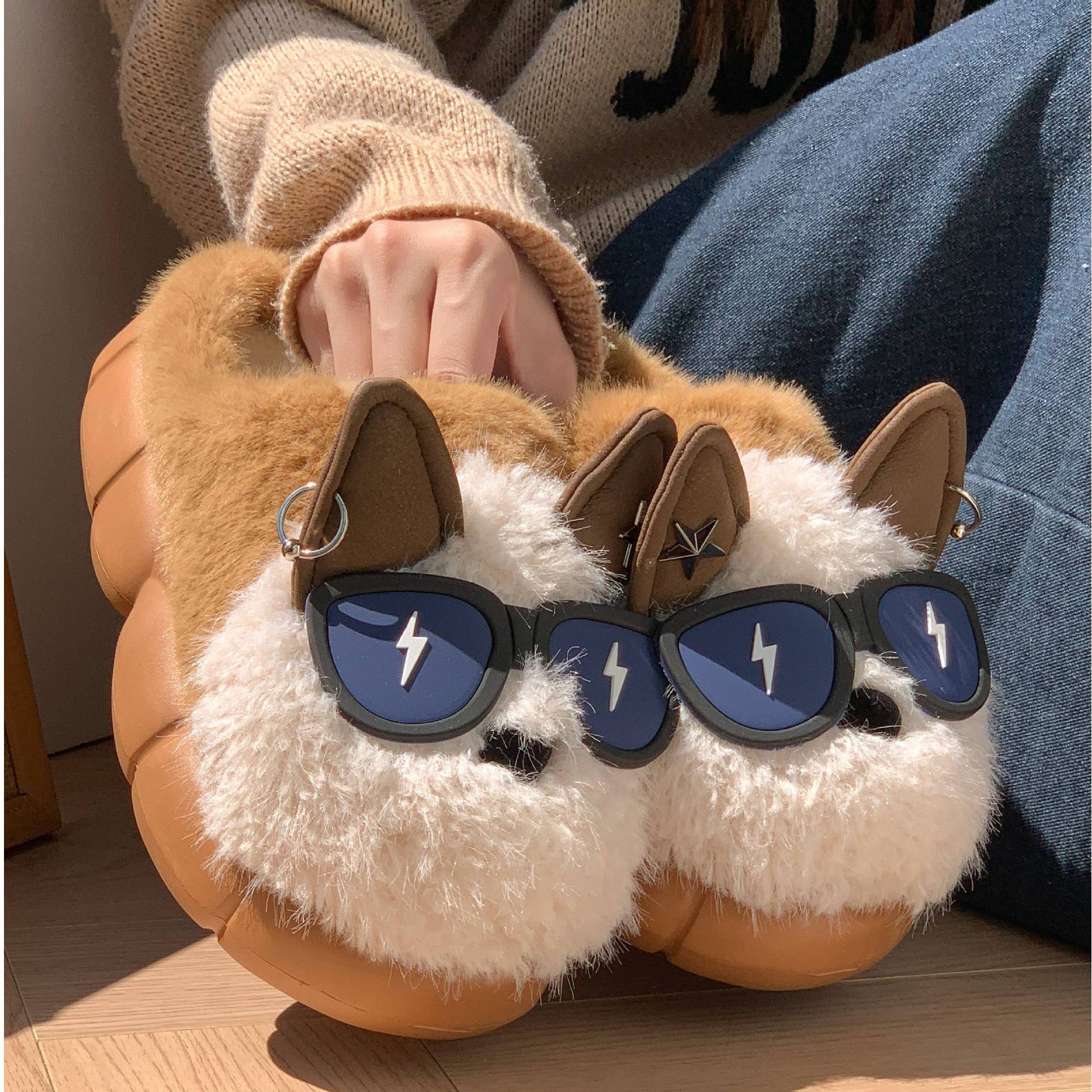 Women's Thick-soled Non-slip Cute Puppy Cotton Slippers