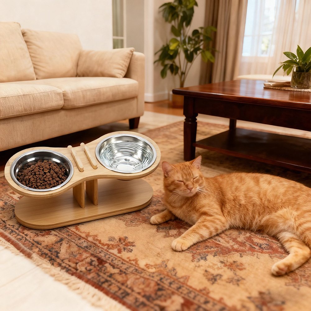Adjustable Tilted Pet Stand With A Feeding Bowl