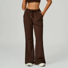 Drawstring Pocket Straight Casual Trousers Versatile Sports Pants Women - Brown - View 1