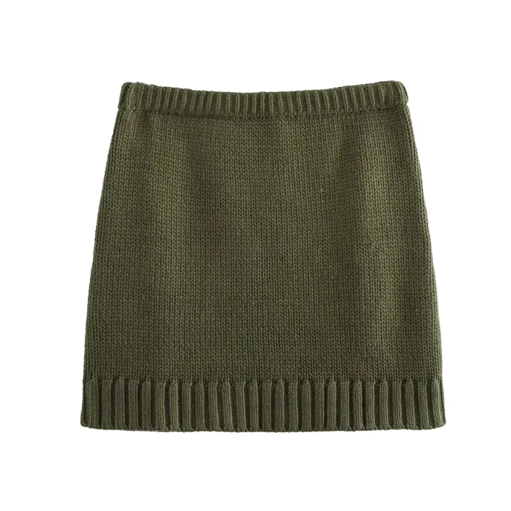 New Fashionable Golden Decorated Row Button Knitted Coat Mini Skirt - Skirt